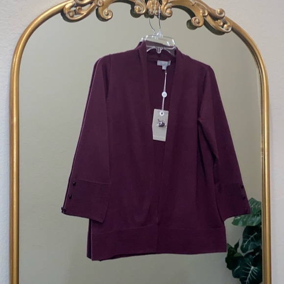 Evolution by Cyrus Myna Button Sleeve Burgundy Open Front Cardigan Size M - Picture 2 of 9